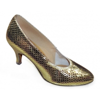 Style 1008 Gold Embossed Leather. Heel: 2,5 inches Slim