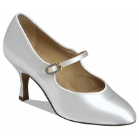 Style 1012 White Satin. Heel: 2 inches Flare