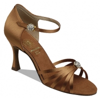 Style 1064 Dark Tan Satin. Heel: 2,5 inches Flare