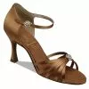 Style 1064 Narrow fitting Dark Tan Satin. Heel: 2,5 inches Flare